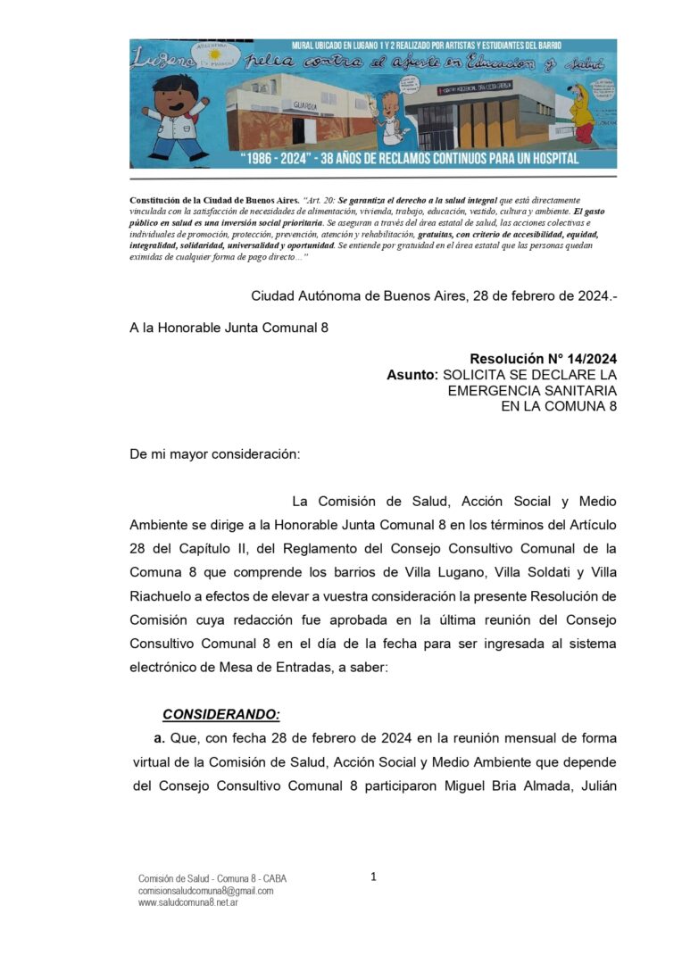 emergencia sanitaria en la comuna 8
